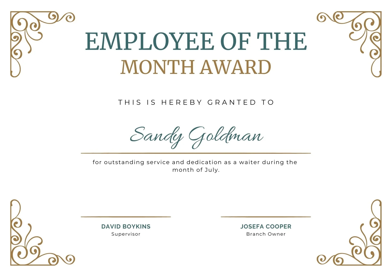 Free Printable Employee Of The Month Certificate Templates Canva