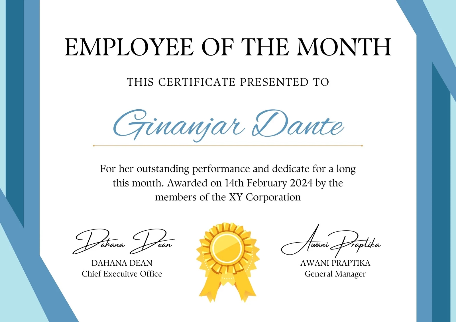 Free Printable Employee Of The Month Certificate Templates Canva