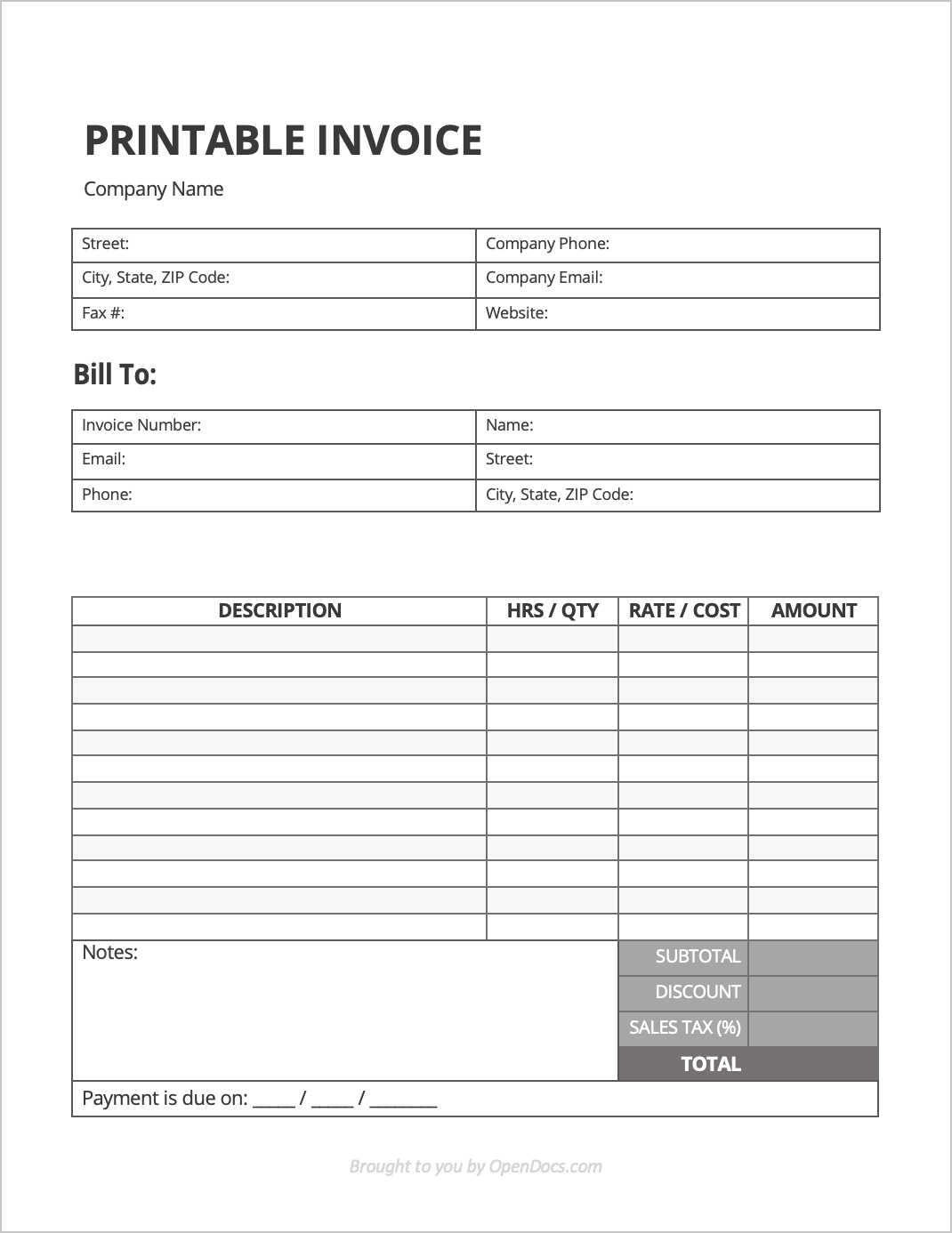 Free Printable Invoice Template PDF WORD EXCEL Free Printable Invoice Template PDF WORD EXCEL