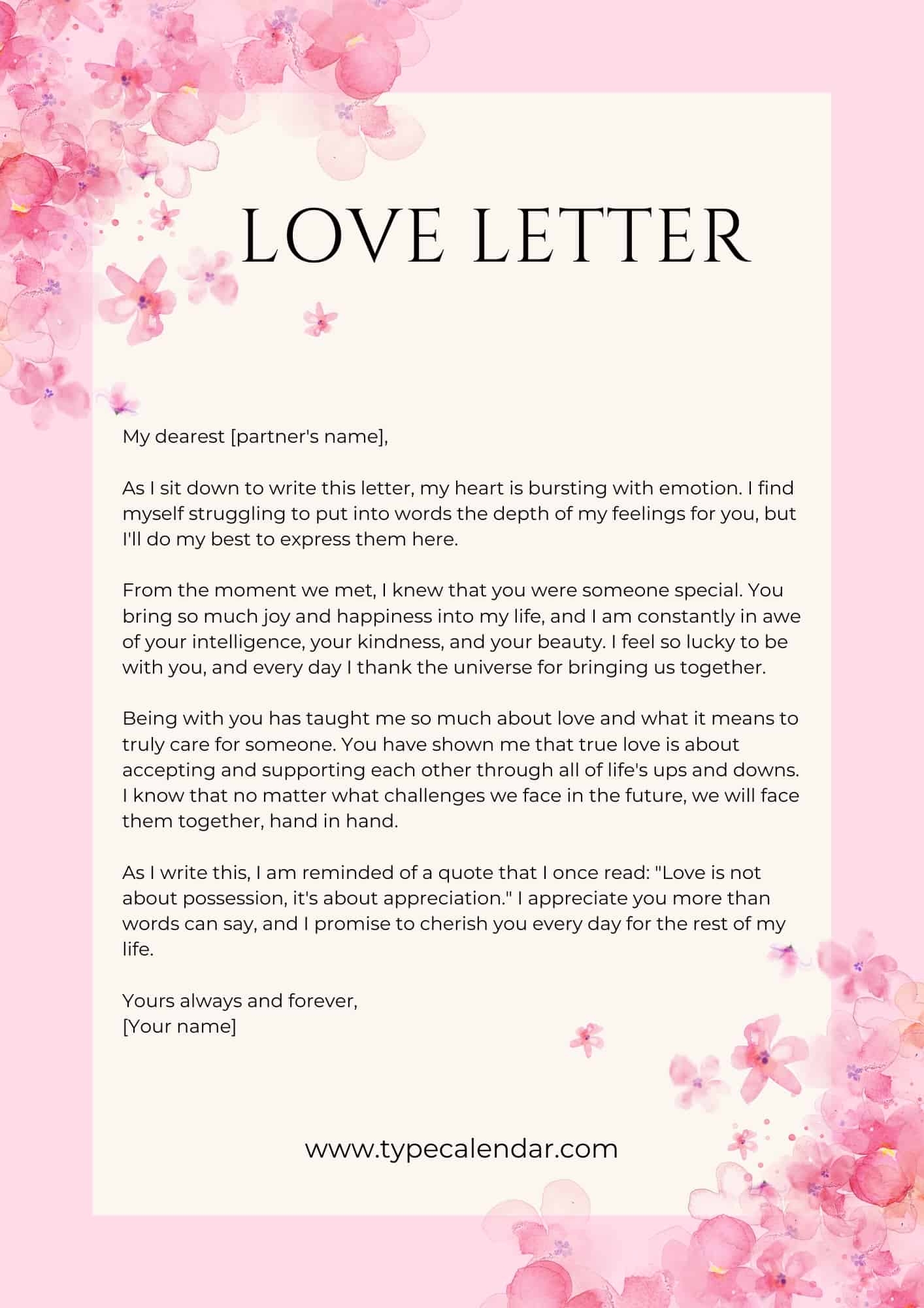 Printable Love Letter Template