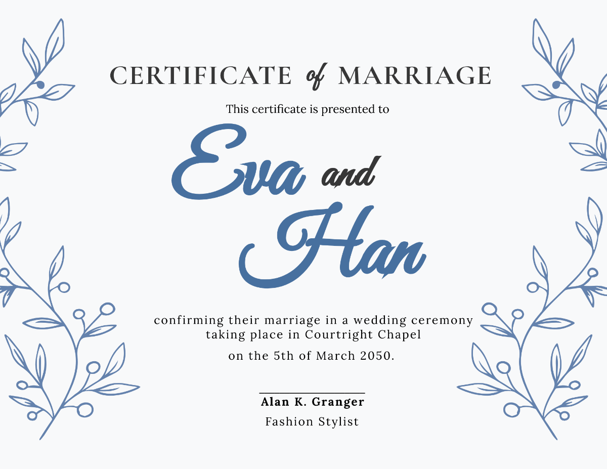 Printable Marriage License Template