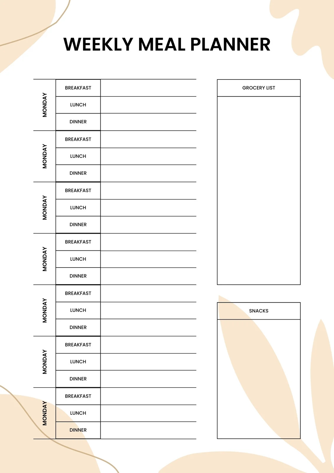 Free Printable Meal Plan Template