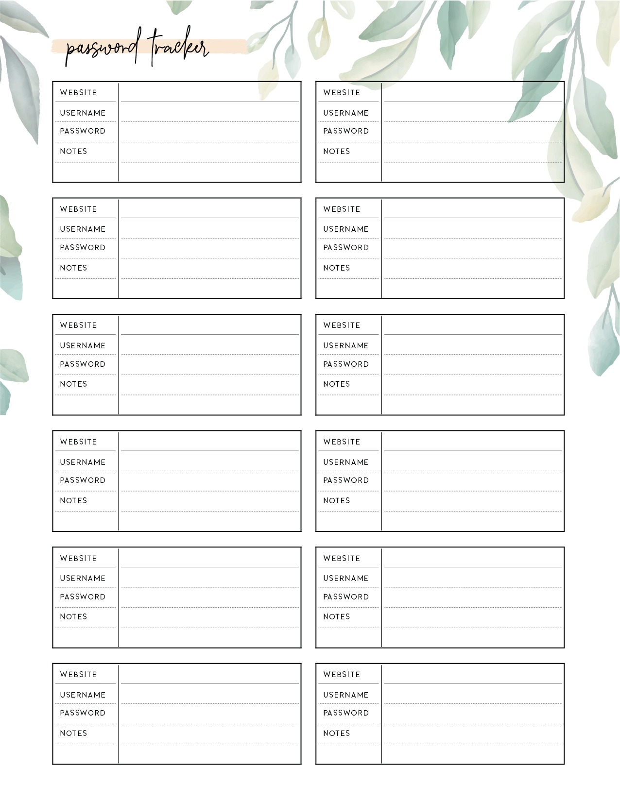 Password Template Printable
