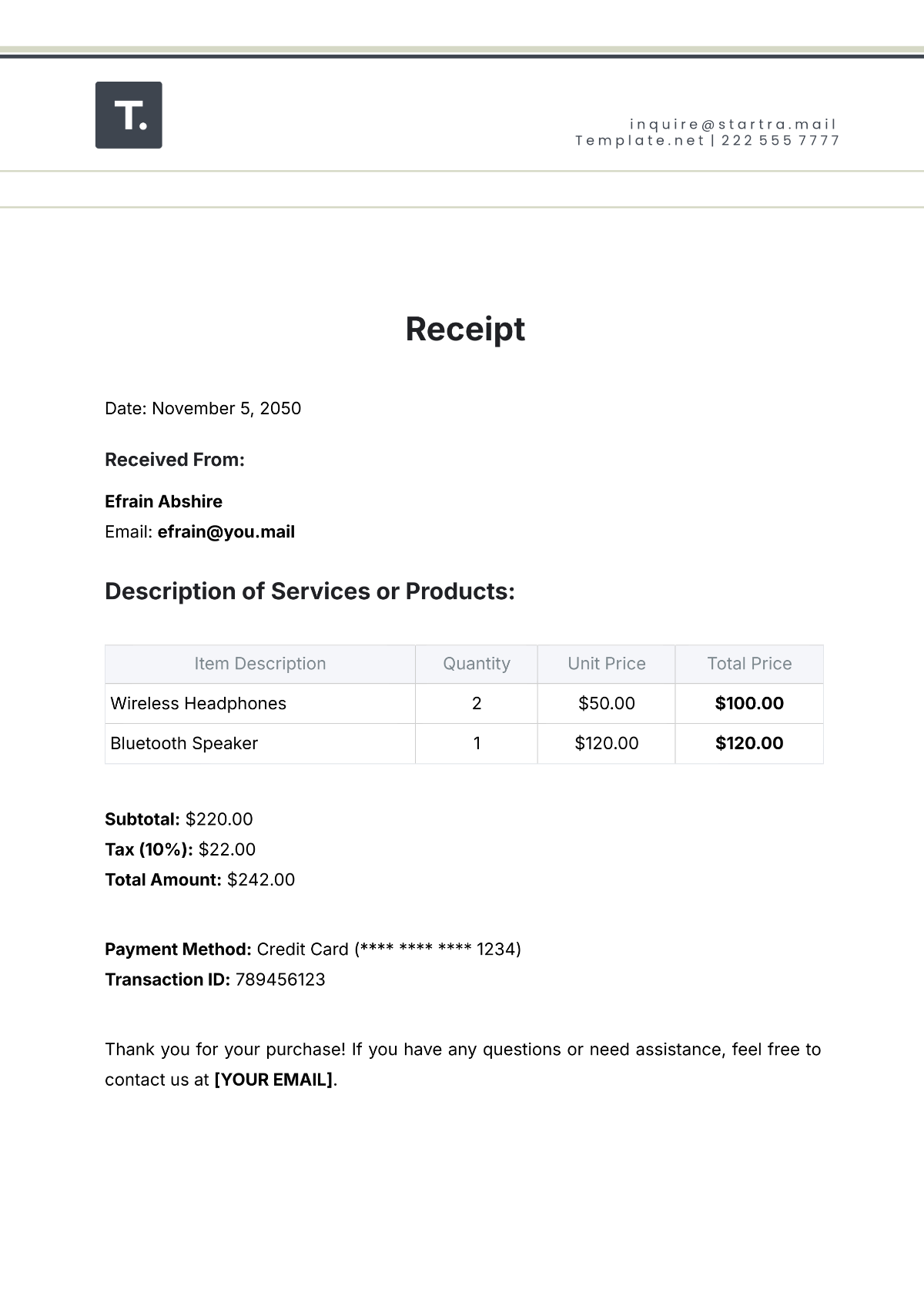 Printable Receipt Templates