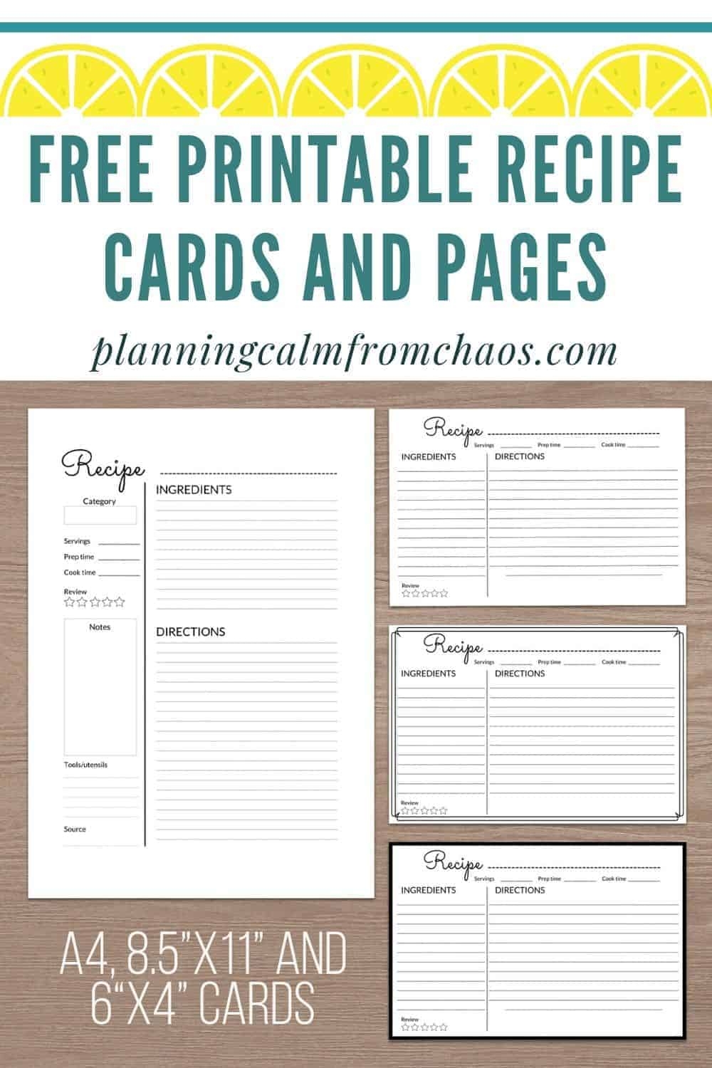 Free Printable Recipe Cards And Pages Planning Calm From Chaos Free Printable Recipe Cards And Pages Planning Calm From Chaos