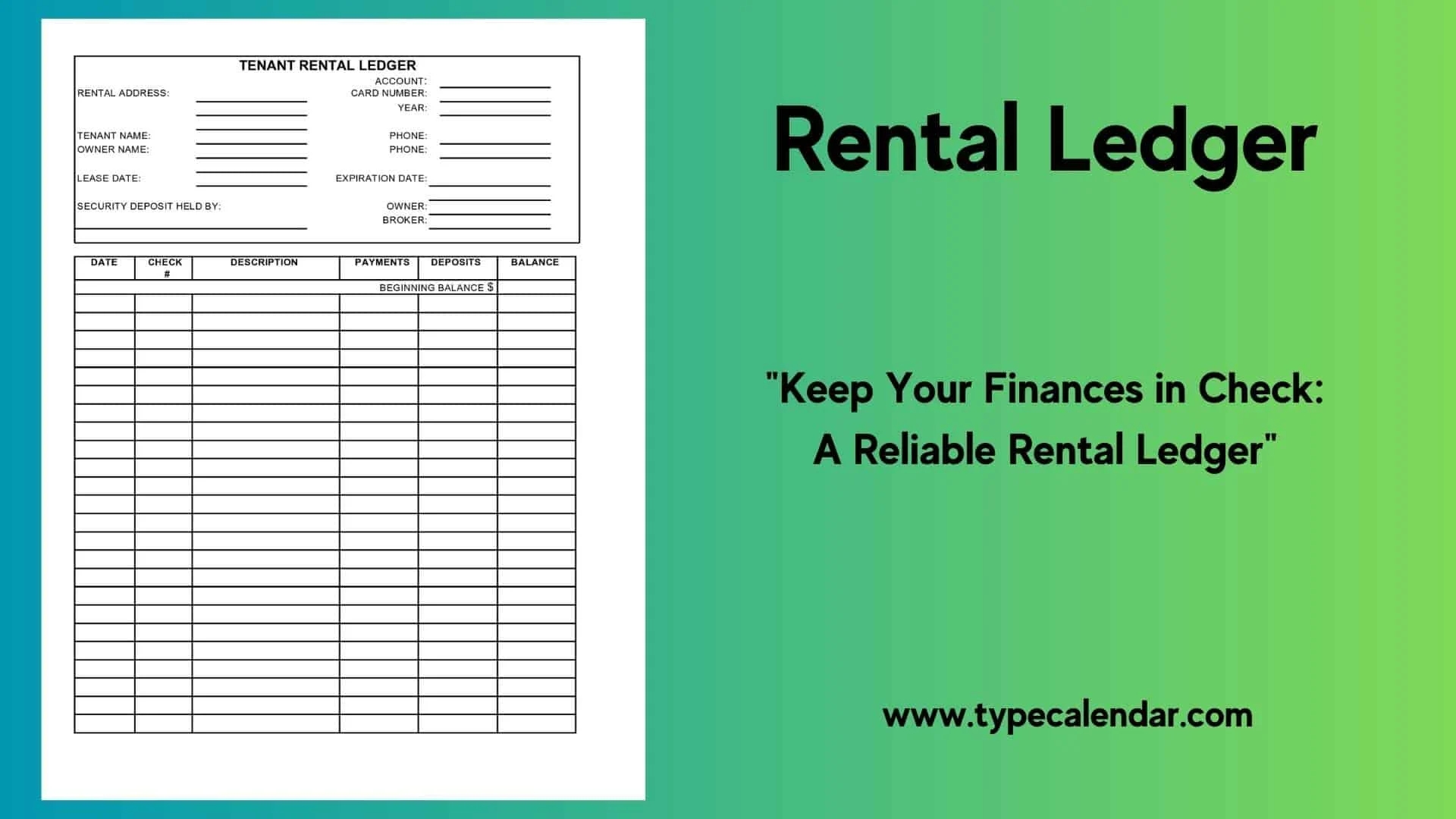 Printable Landlord Rental Payment Ledger Template
