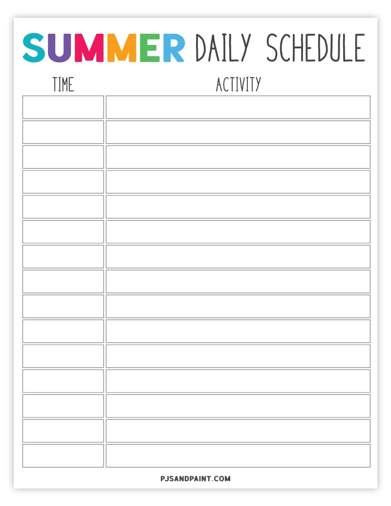 Printable Schedule Template Daily