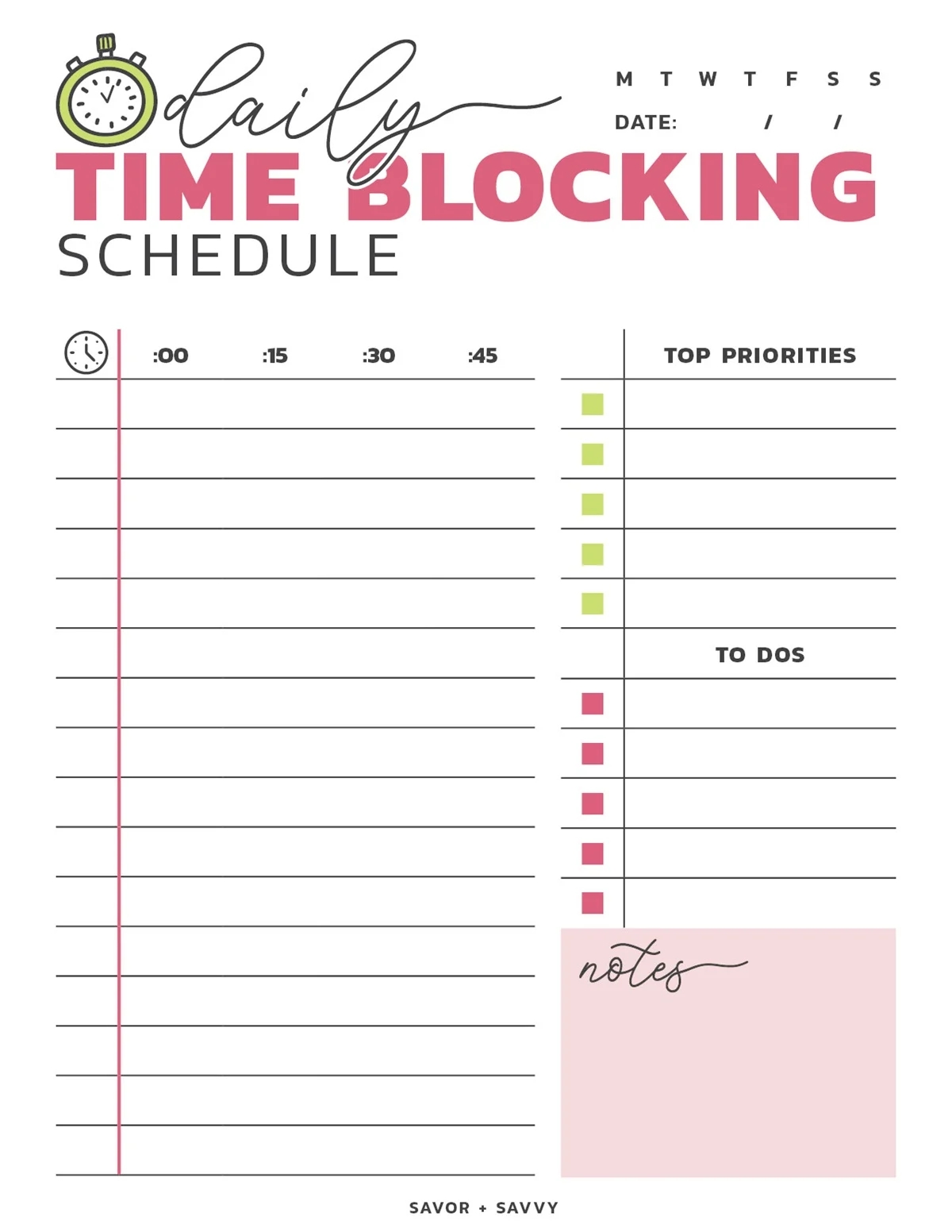 Free Printable Time Blocking Templates Your Ultimate Guide To Productivity Savor Savvy