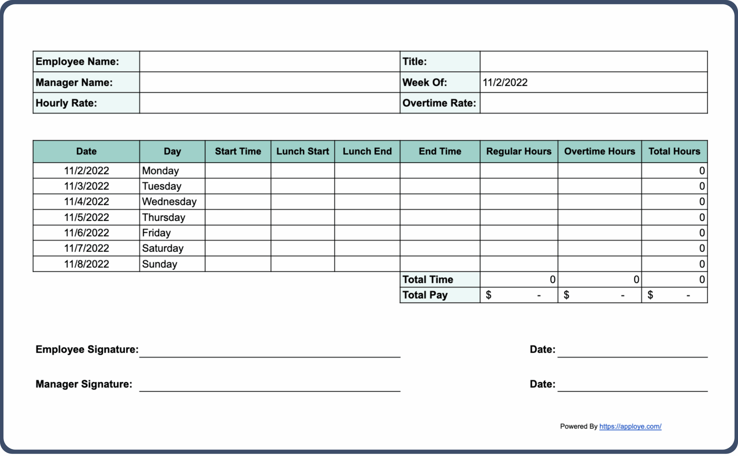 Free Printable Time Cards Templates