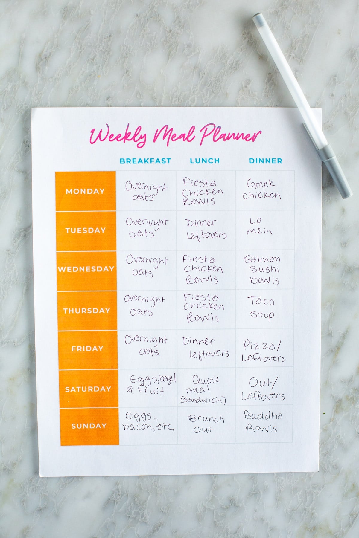 Weekly Meal Planner Printable Template