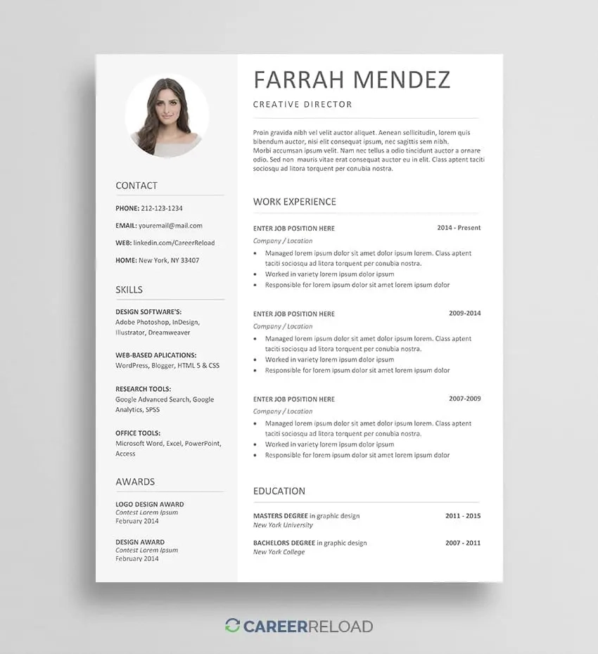 Free Resume Template Download For Word Resume With Photo