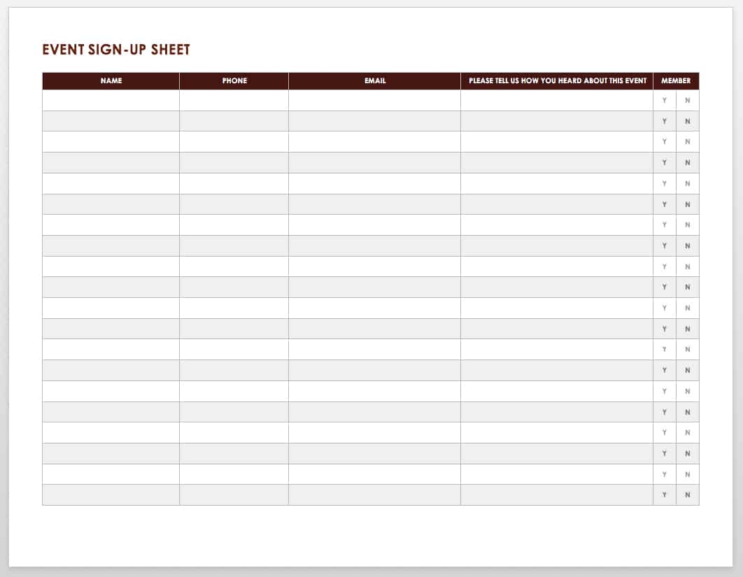 Printable Blank Sign Up Sheet Template