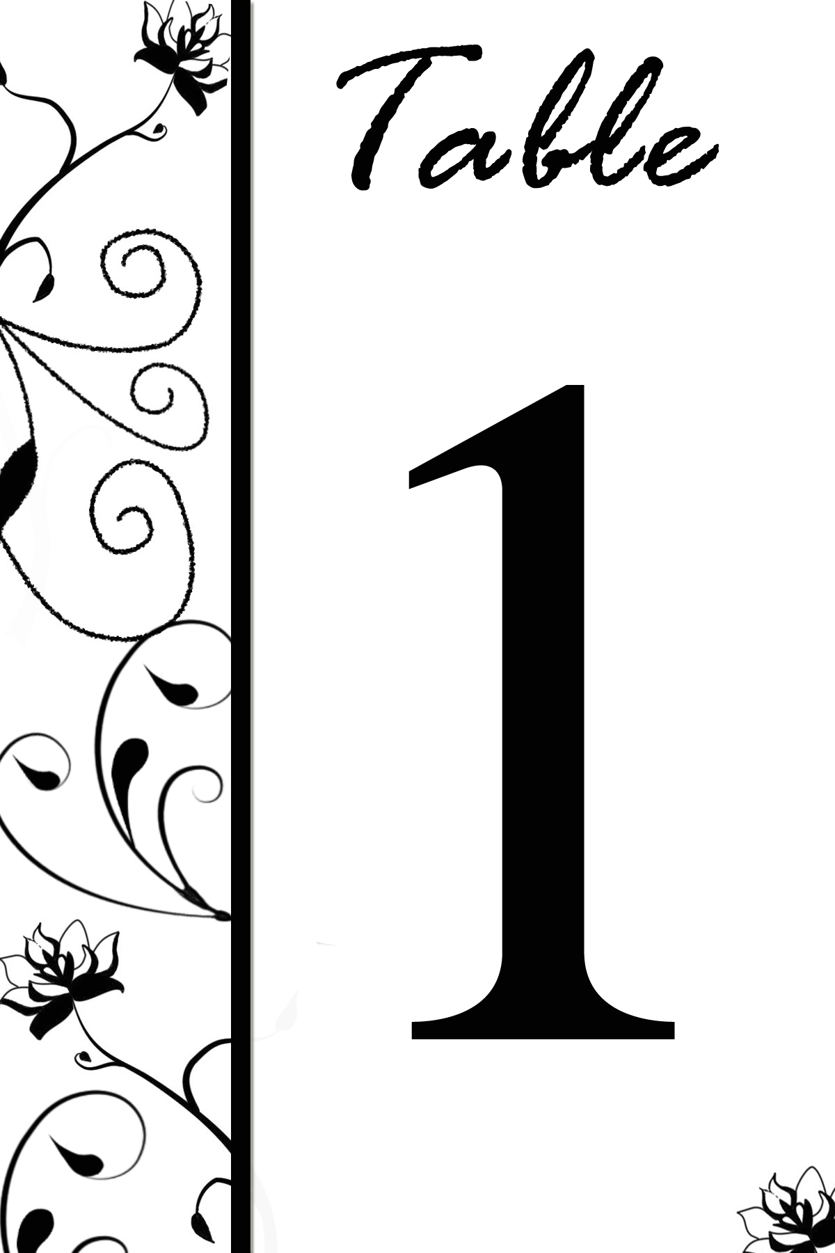 Free Table Number Templates Swirly Flowers Bridal Party Tees