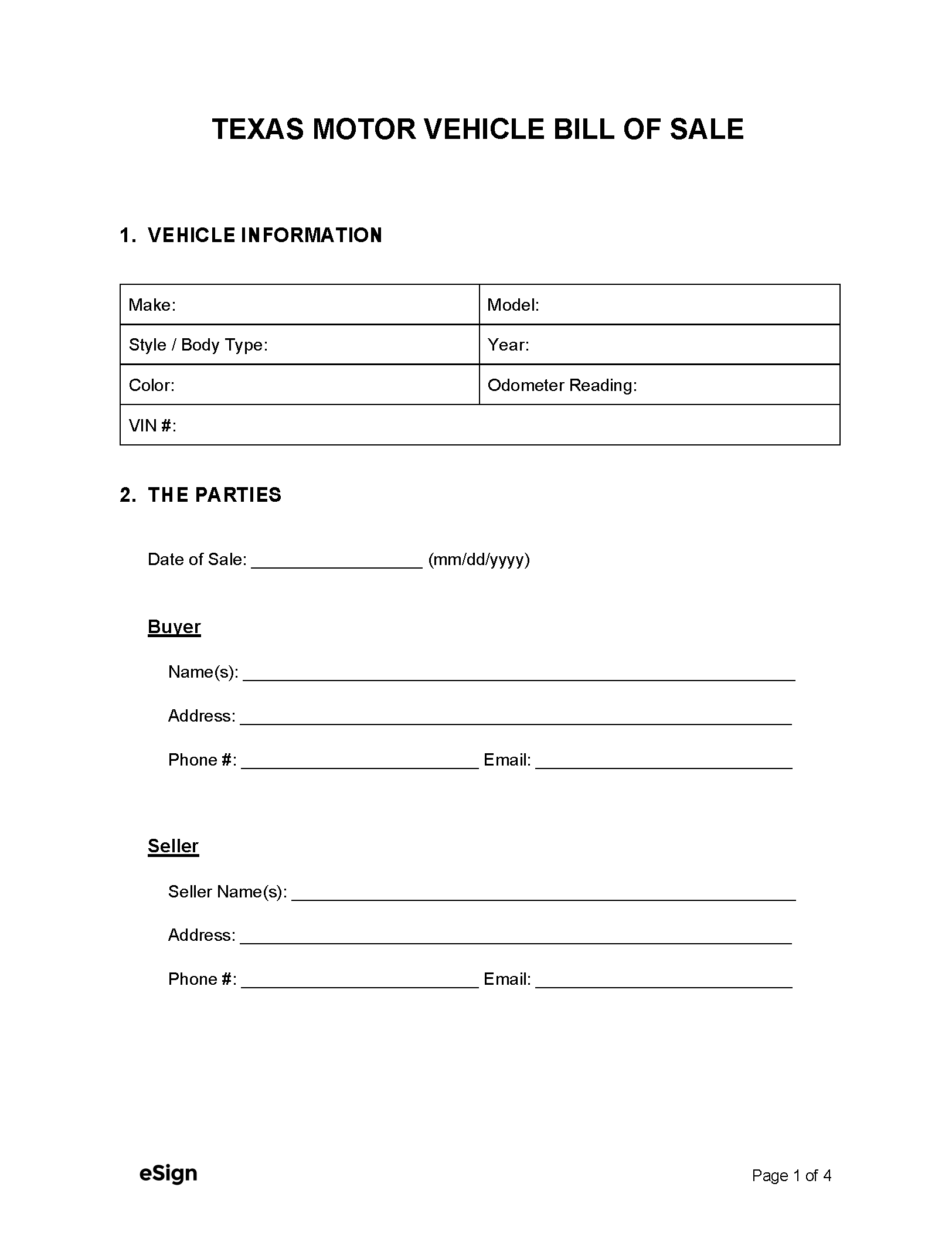 Printable Blank Car Title Template Texas