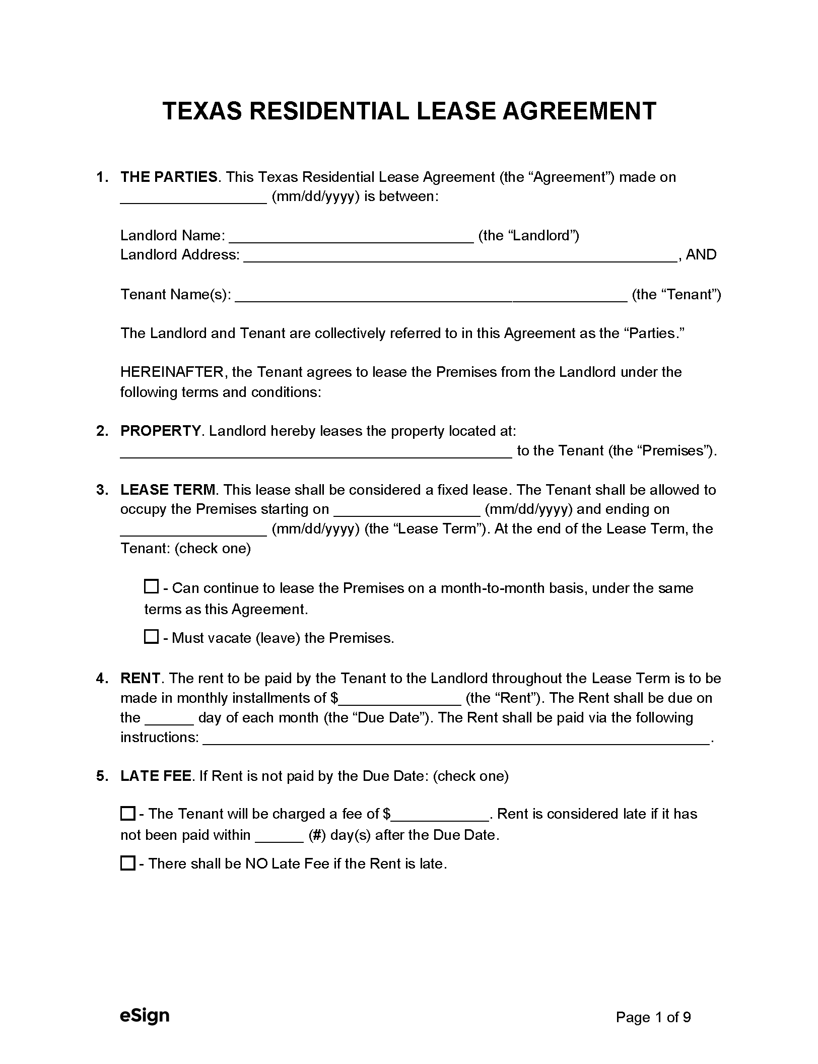 Printable Free Lease Agreement Template