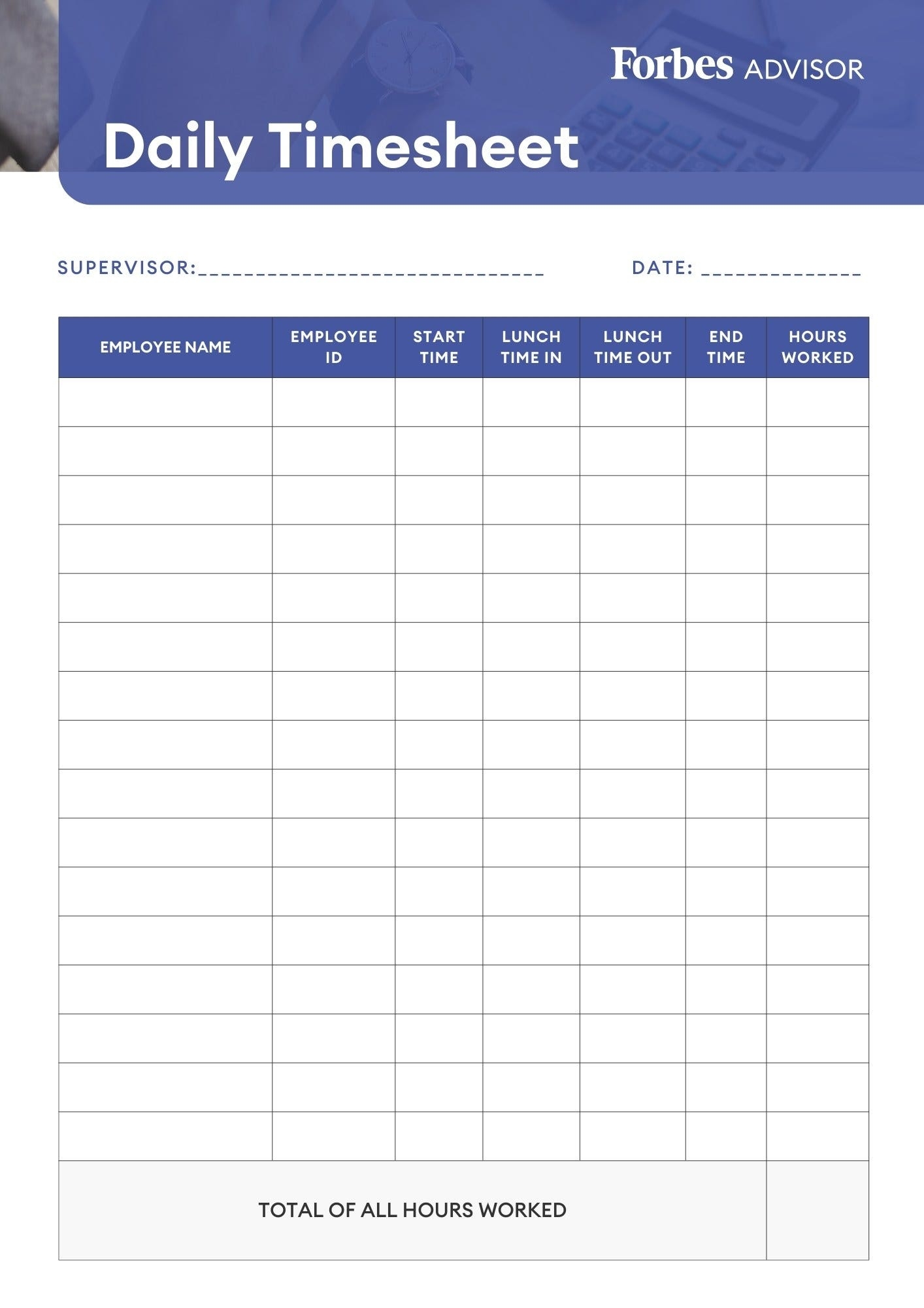 Printable Daily Timesheet Template
