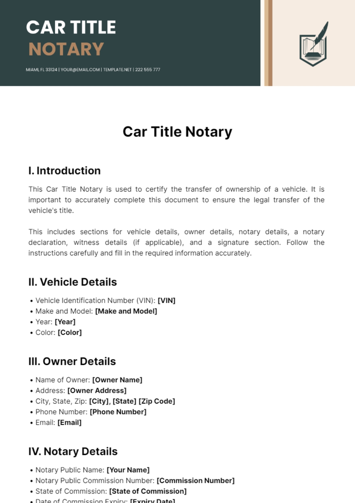 Printable Car Title Templates Pdf
