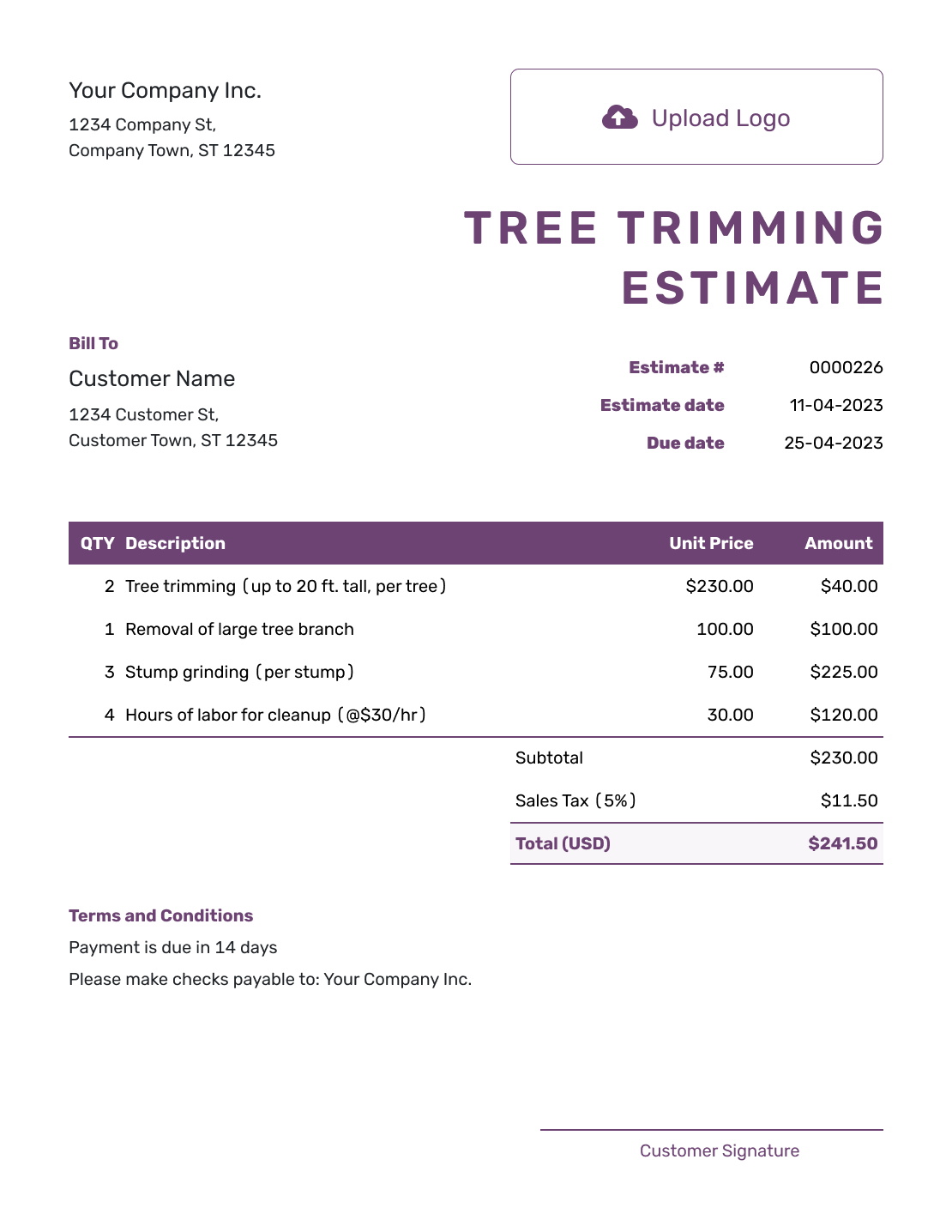 Free Tree Trimming Estimate Template Docelf