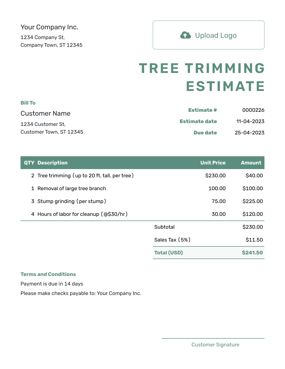 Free Tree Trimming Estimate Template Docelf
