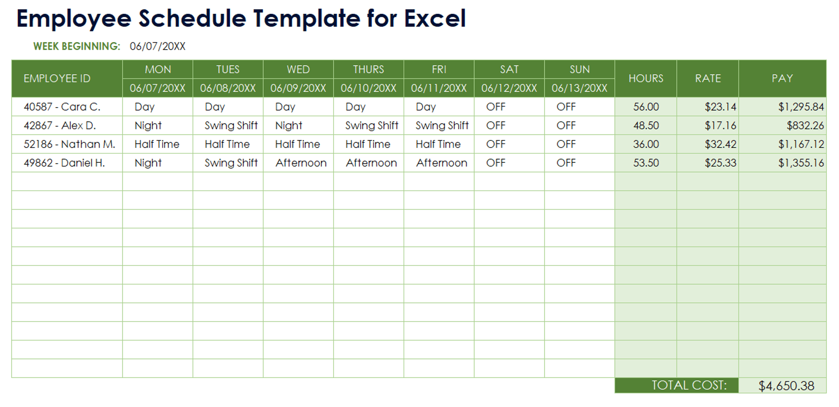 Printable Free Weekly Employee Work Schedule Template