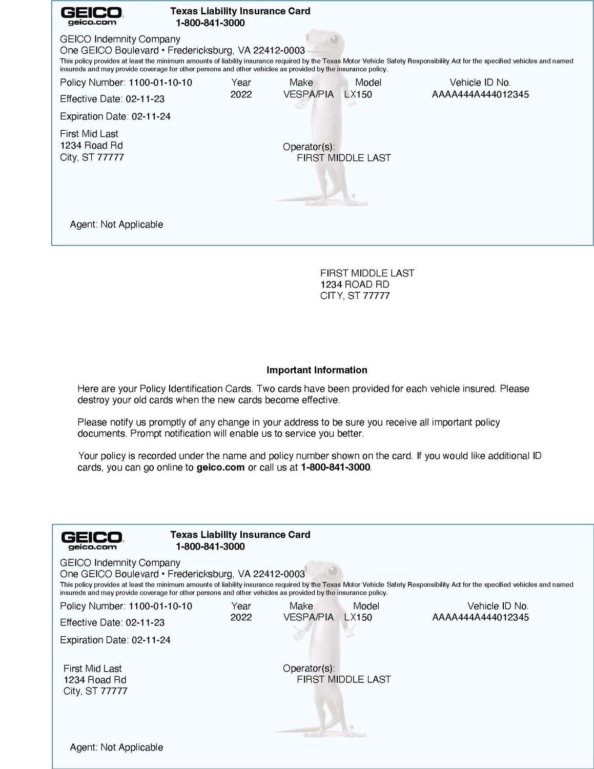 Geico Card Editable Template Documentplug