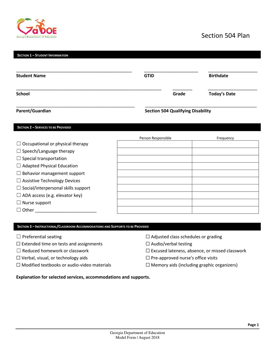 Georgia United States Section 504 Plan Fill Out Sign Online And Download PDF Templateroller