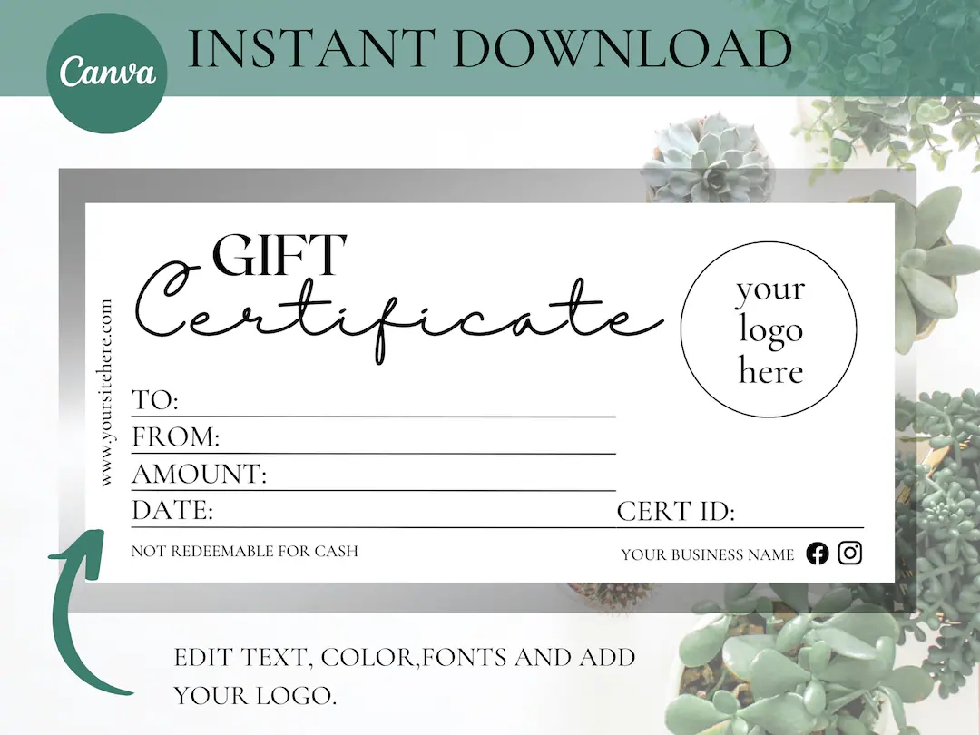 GIFT CERTIFICATE TEMPLATE Printable Canva Editable Gift Certificate Template With Logo Editable Gift Card Instant Download Gift Voucher Etsy GIFT CERTIFICATE TEMPLATE Printable Canva Editable Gift Certificate Template With Logo Editable Gift Card Instant Download Gift Voucher Etsy