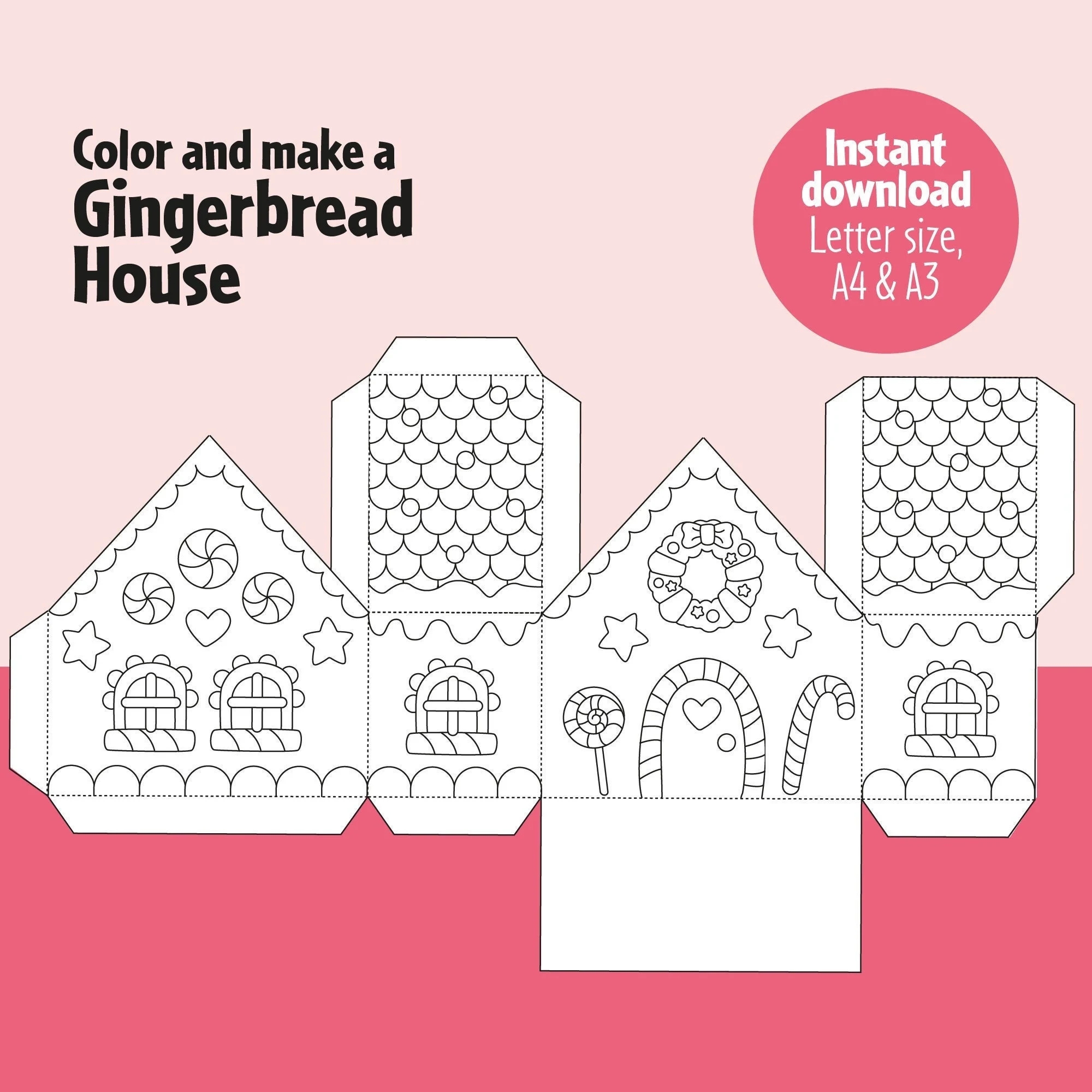 Gingerbread House To Color Coloring Page Arts And Crafts For Kids Etsy