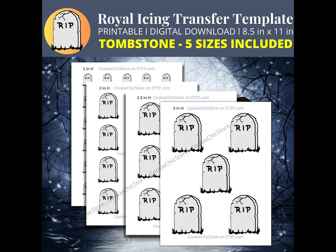 Halloween Icing Transfer Sheet Tombstone RIP Headstone Template For Royal Icing Fall Royal Icing Transfer Sheet Printable RI Transfer PDF Etsy