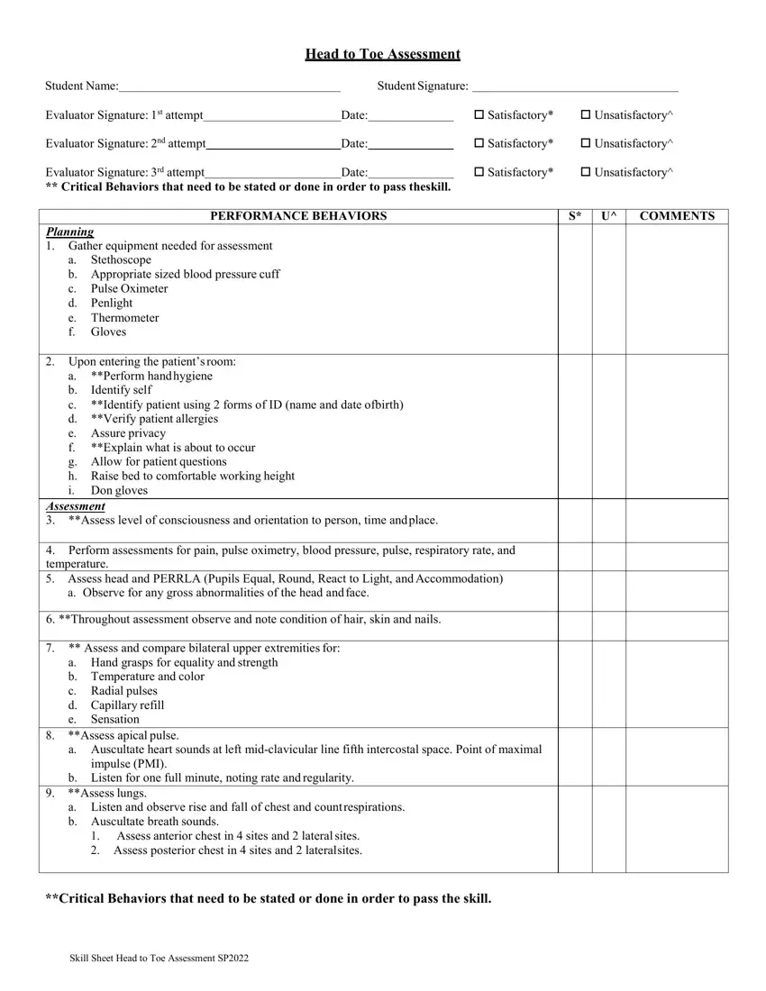 Head Toe Assessment Fill Out Printable PDF Forms Online