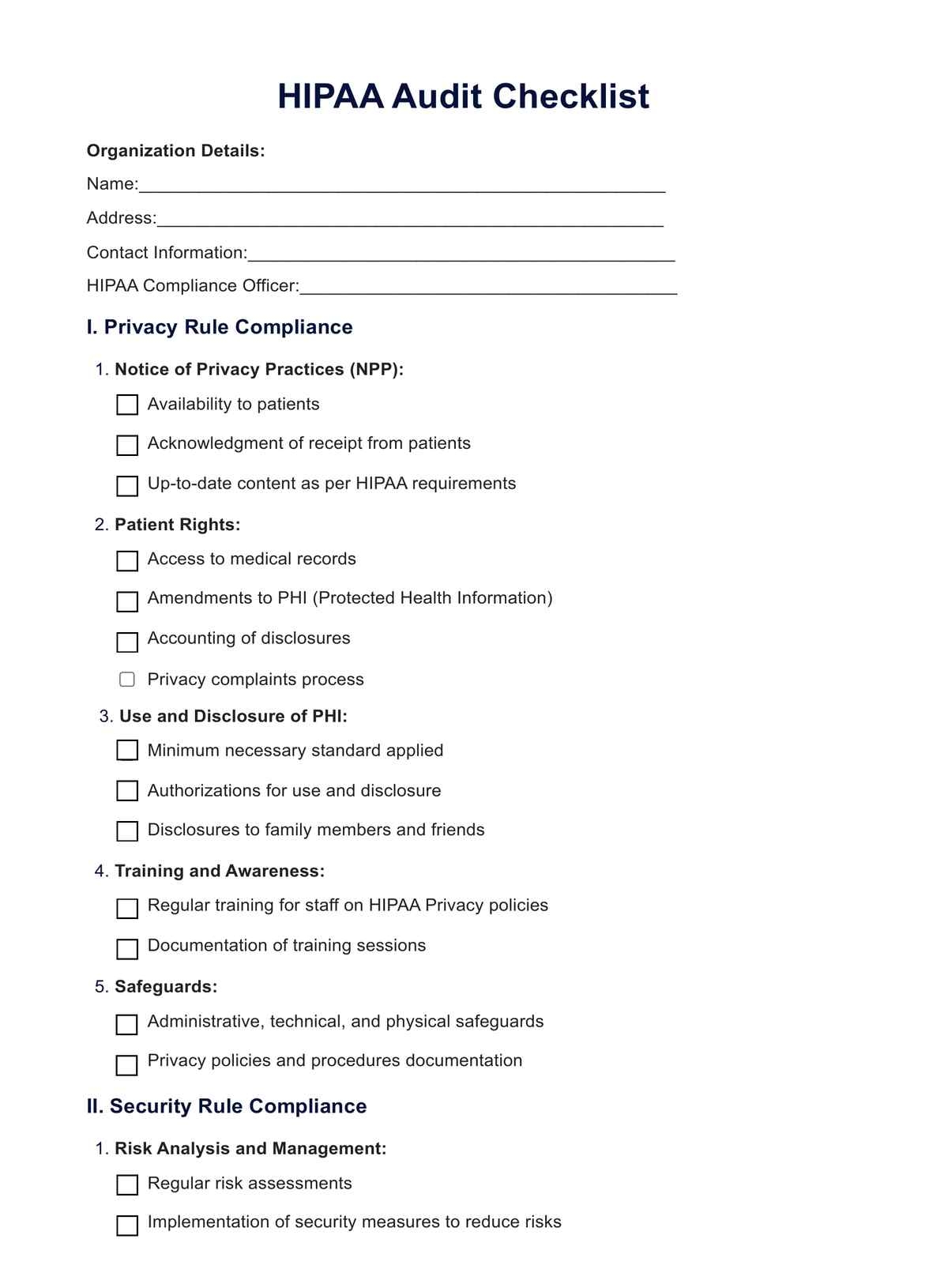 Printable Medical Chart Audit Template