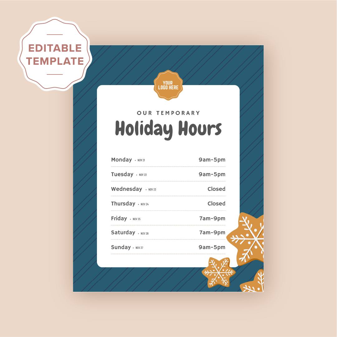 Holiday Hours Store Sign Canva Template