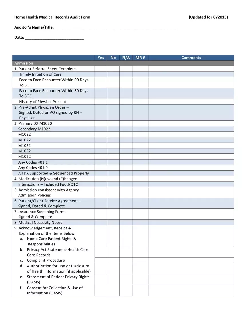 Home Health Audit Form Fill Out Printable PDF Forms Online