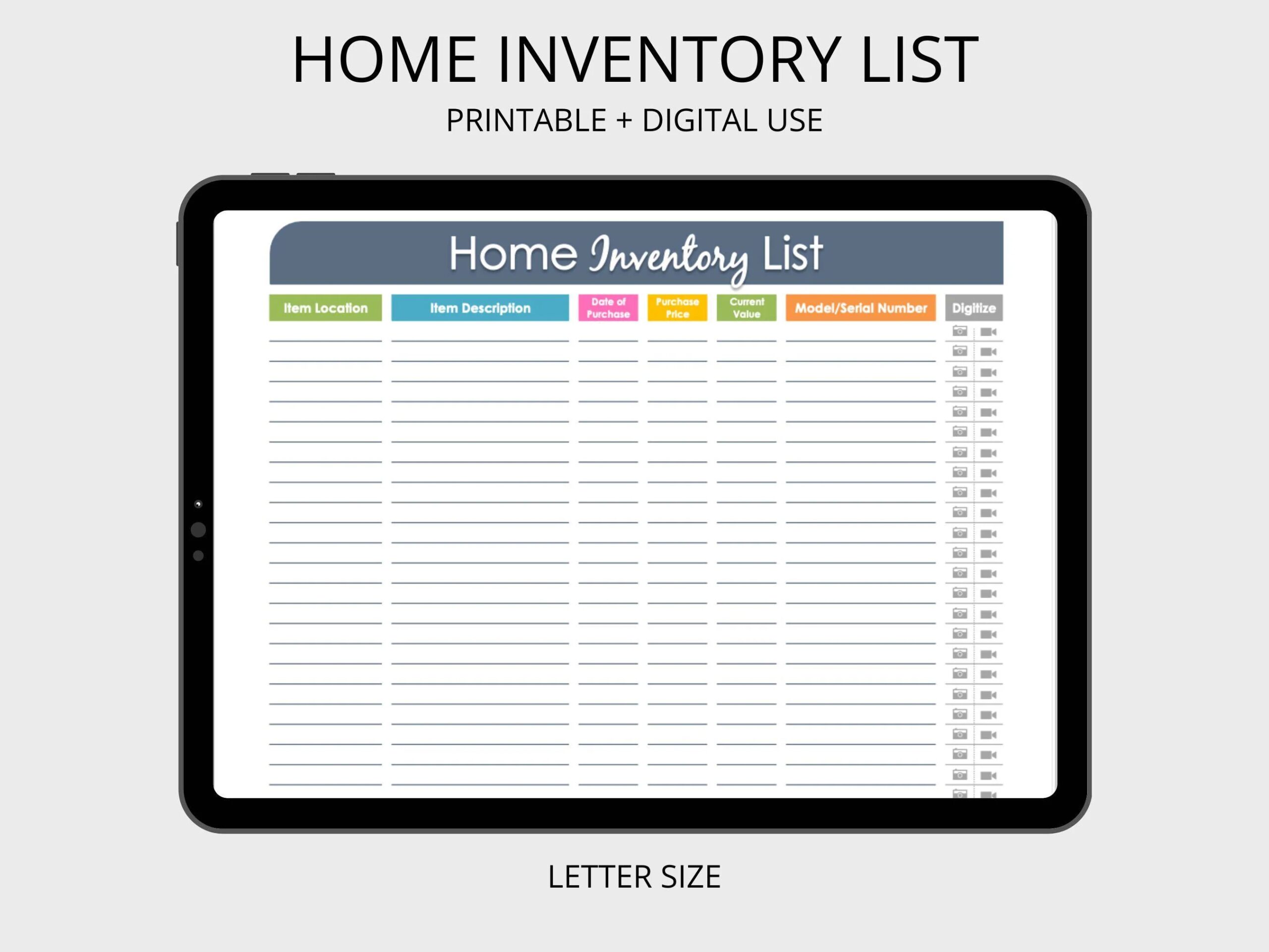 Printable Home Contents Inventory List Template