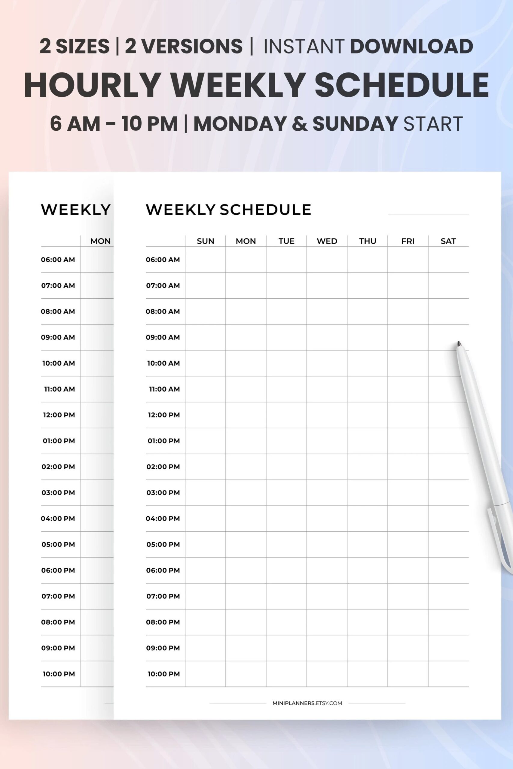 Hourly Weekly Printable Schedule Template 6 Am To 10 Pm Weekly Planner With Hours Schedule By Hour PDF A4 8 5 X 11 Instant Download Etsy