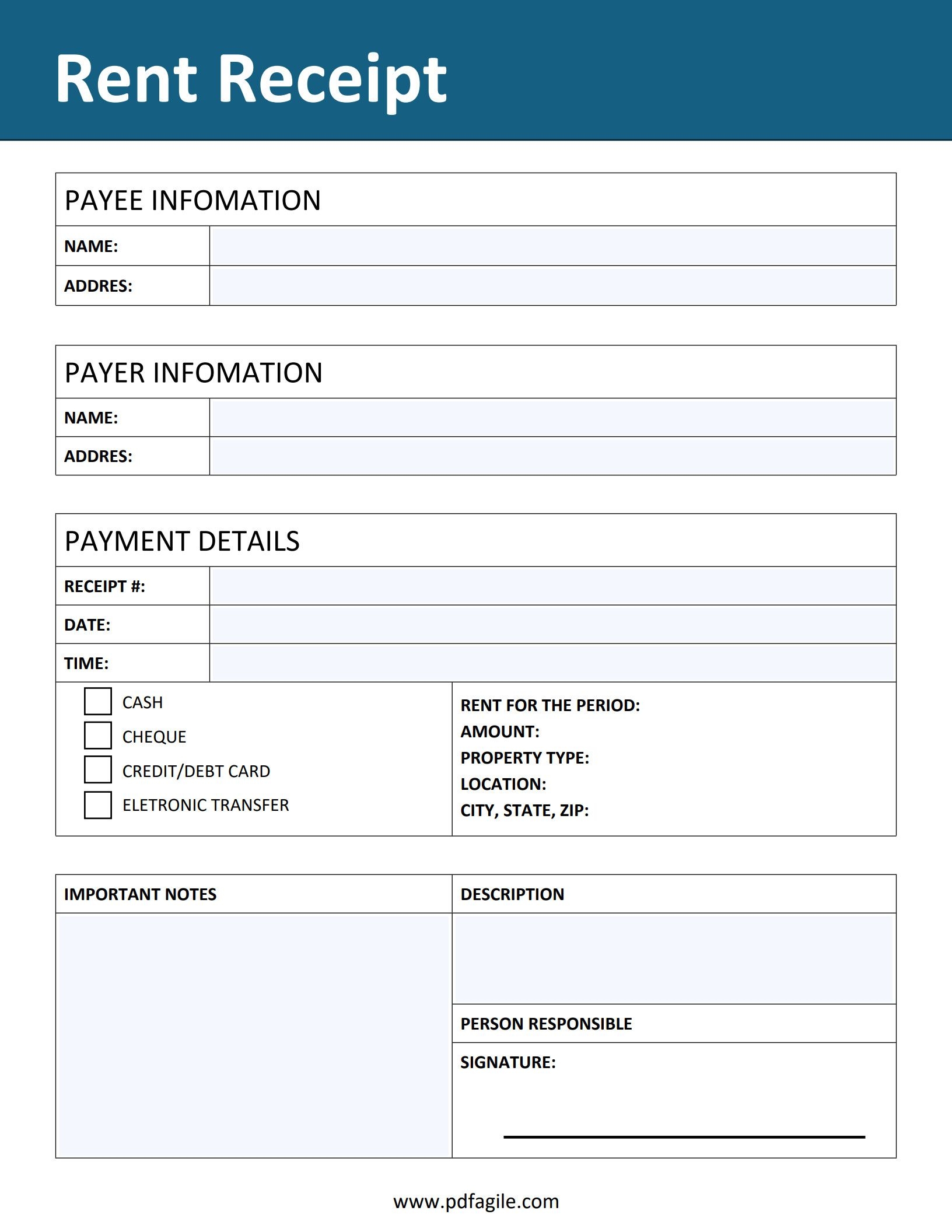 Printable Rent Receipt Template