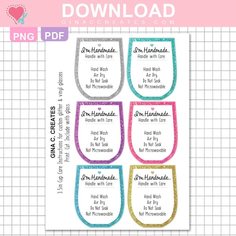 How To Care For DIY Glitter Wine Glasses Free Printable Label