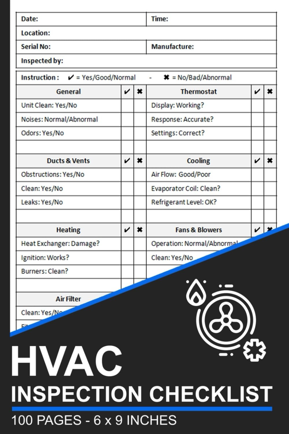 HVAC Inspection Checklist HVAC Safety Maintenance Inspection Forms Book Record Inspection Maintenance Details 100 Pages Publishing Lrguib Ha Amazon Books