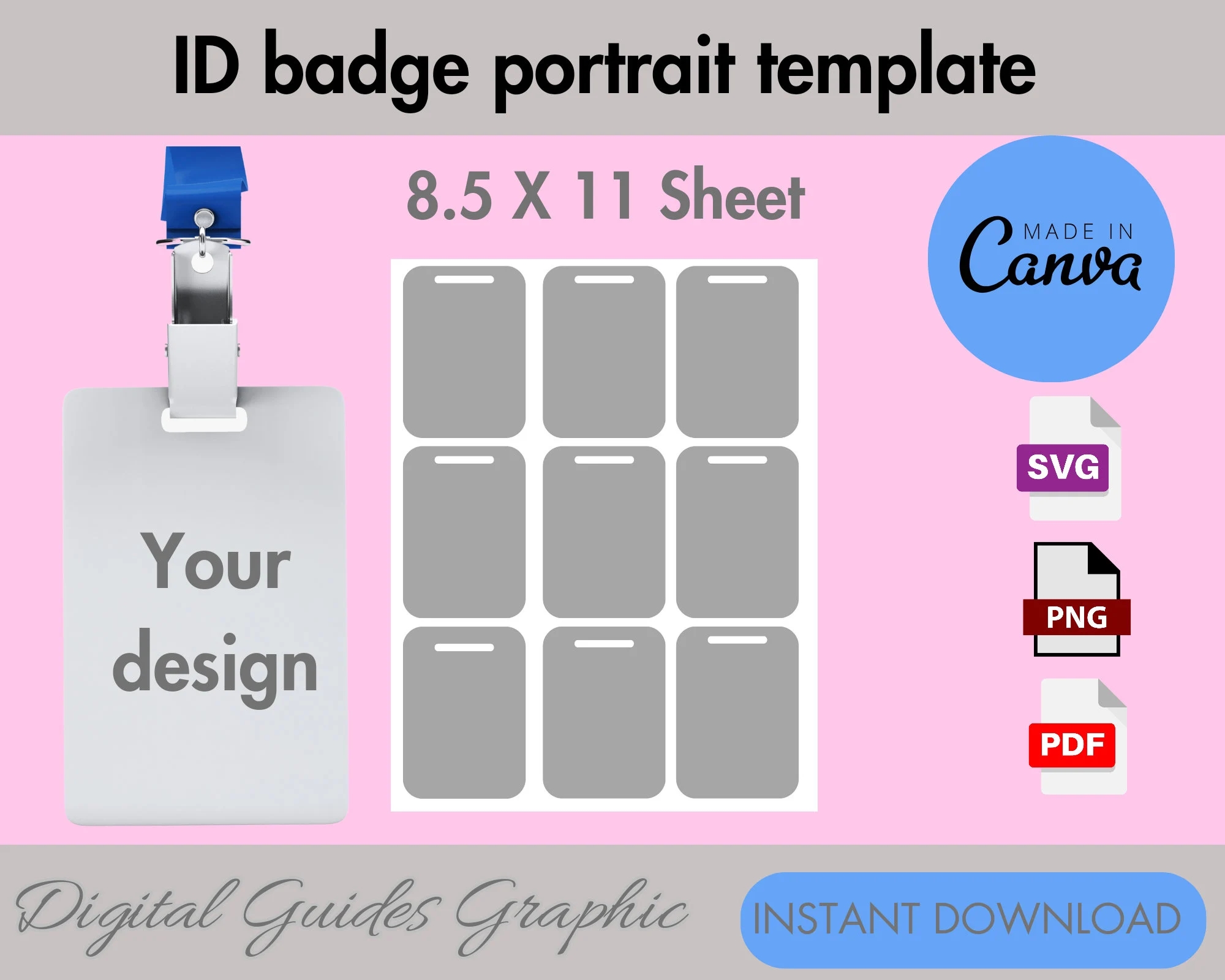 ID Badge Portrait Label Template ID Badge Template Canva Editable Printable Template Custom ID Badge Sublimation Template Canva Edit Etsy