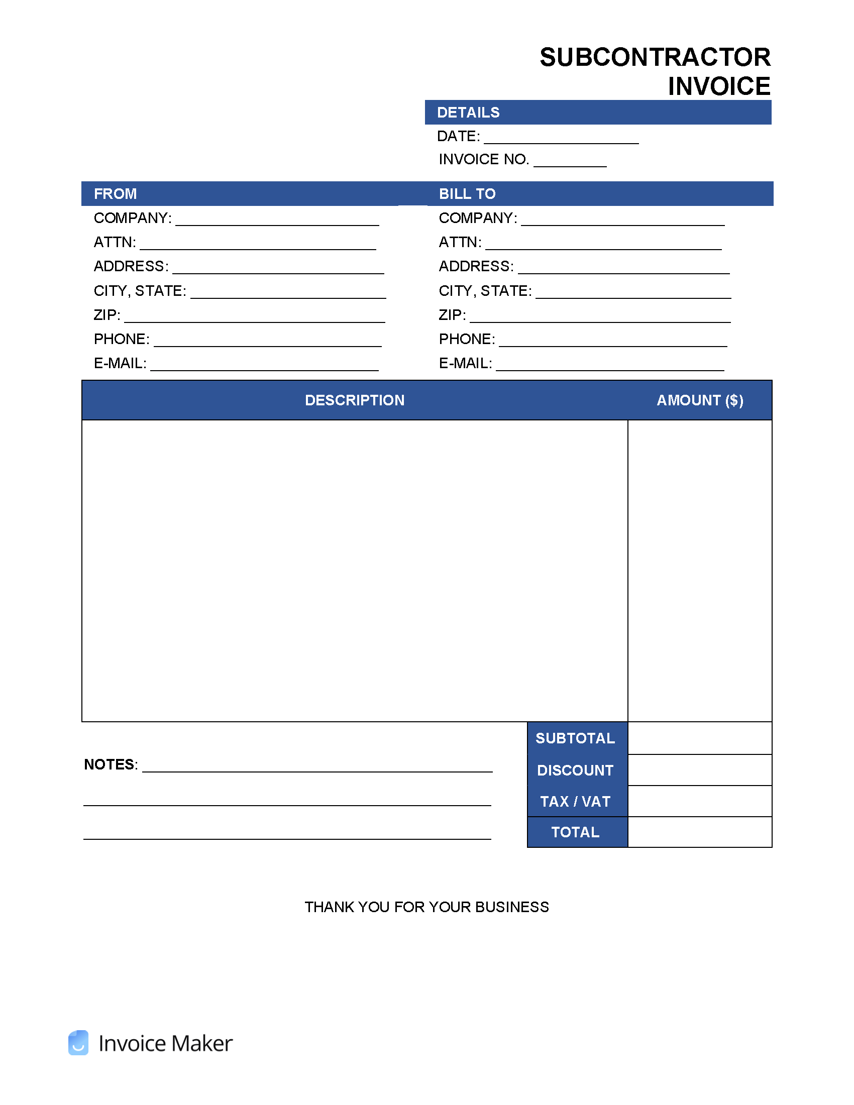 Blank Self Employed Printable Invoice Template