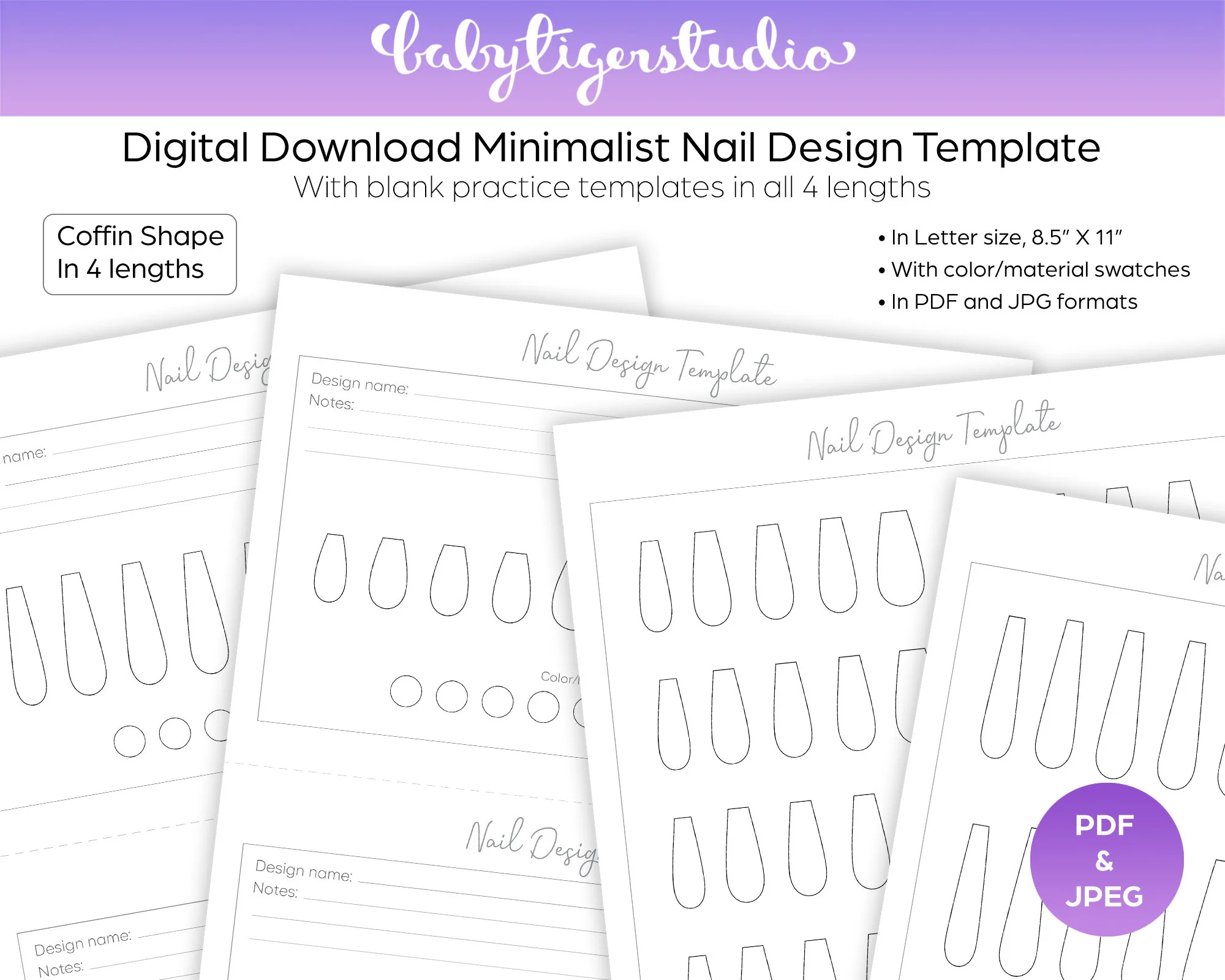 Instant Download Printable Coffin Shaped Nail Design Practice Templates Etsy