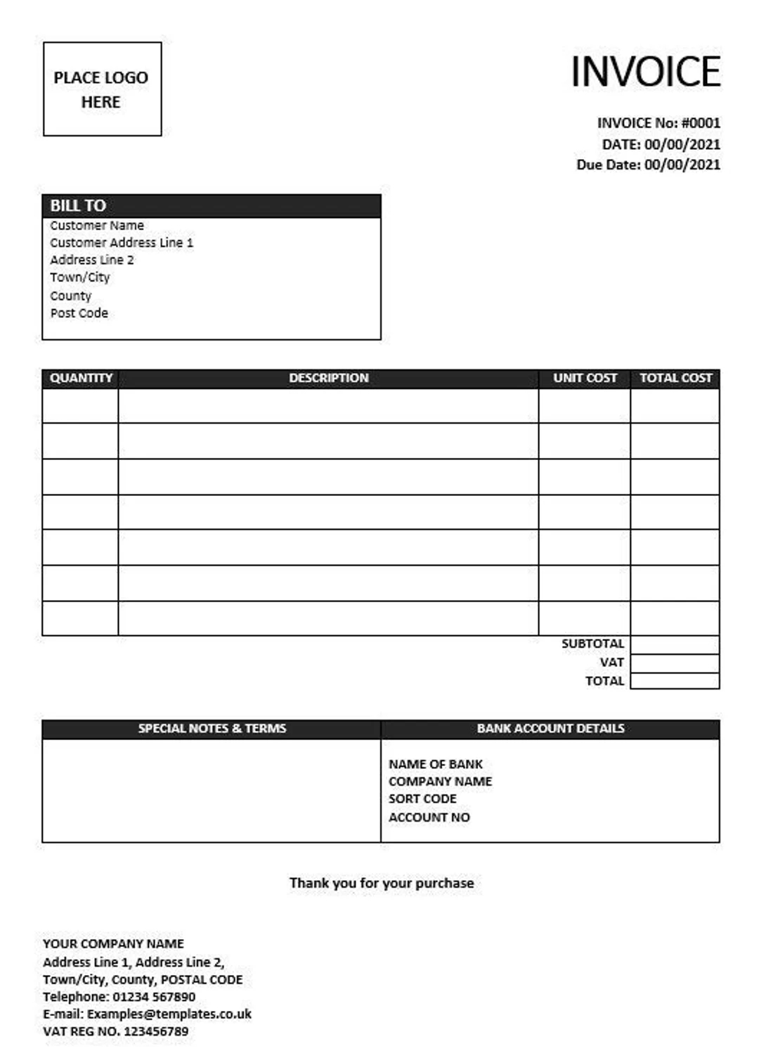 Invoice Template Downloadable Invoice Printable Invoice Microsoft Word Editable Invoice Easy To Use Business Template Etsy