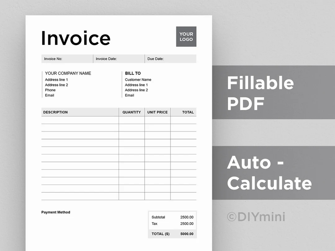 Invoice Template Editable Fillable PDF Template Auto Calculate A4 US Letter Size Instant Download Printable Etsy Invoice Template Editable Fillable PDF Template Auto Calculate A4 US Letter Size Instant Download Printable Etsy