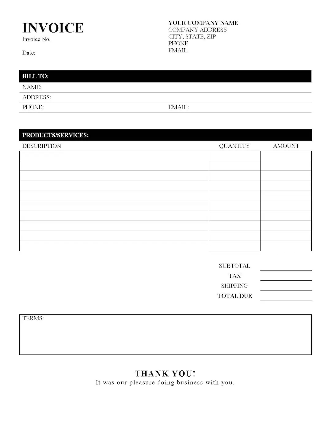 Invoice Template Printable Invoice Business Form Editable Invoice Receipt Microsoft Word Invoice Invoice Template Download Etsy UK