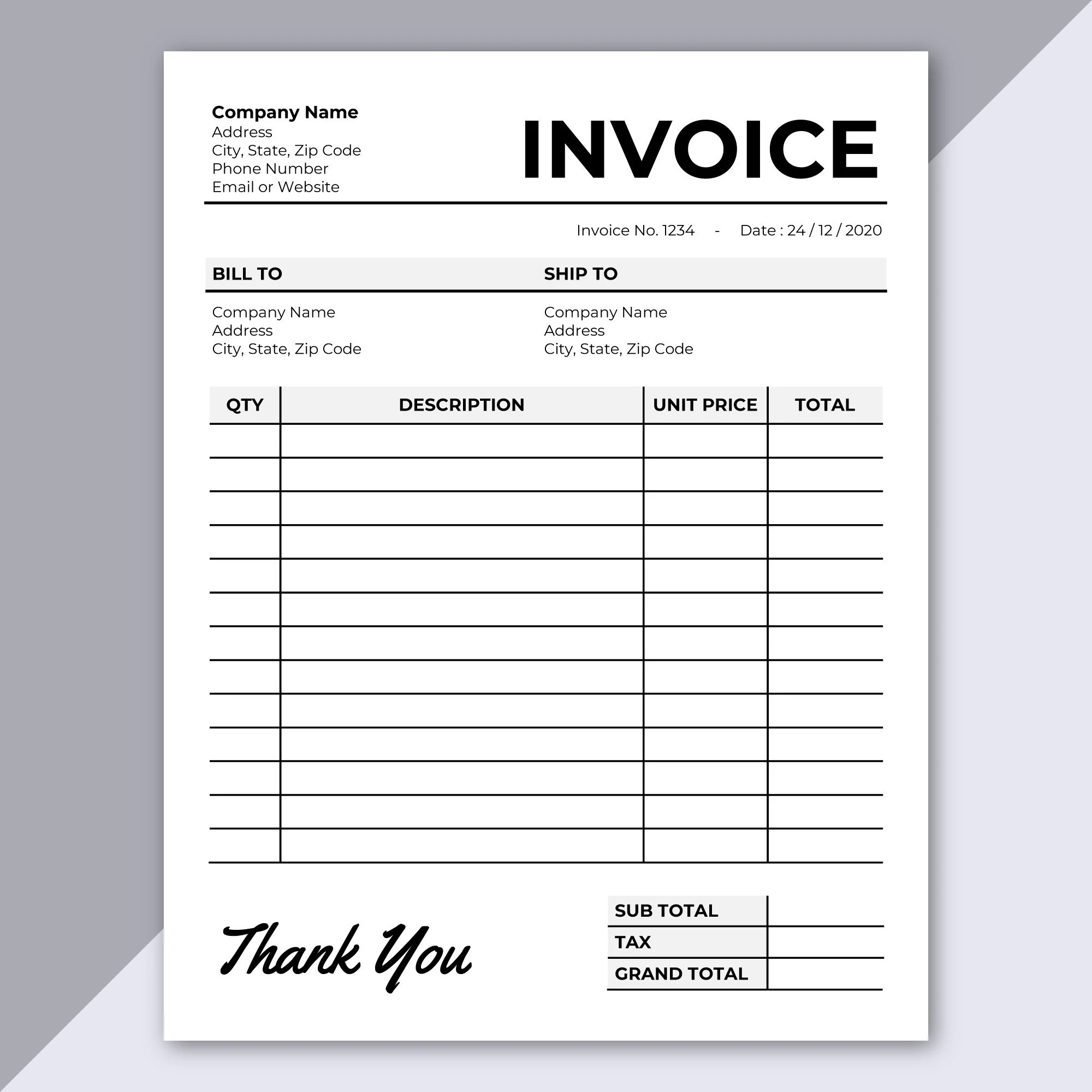 Invoice Template Printable Invoice Editable Invoice Receipt Microsoft Word Invoice Digital Order Form A4 U0026 US Letter Size