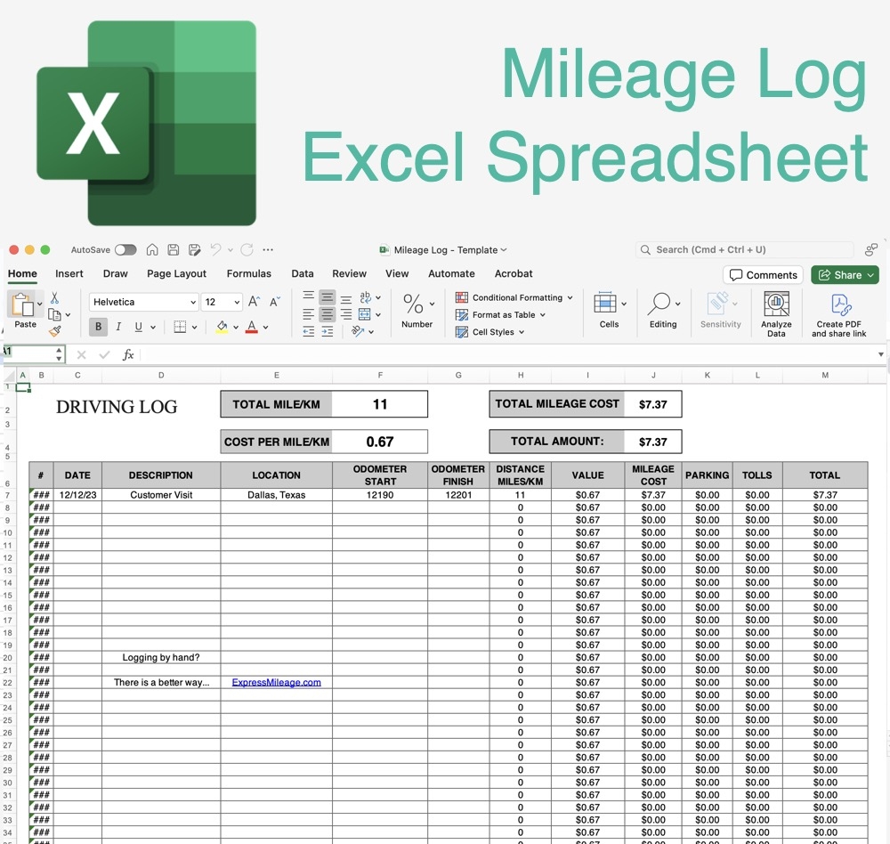 IRS Printable Mileage Log Templates Free Excel PDF Google Sheets ExpressMileage