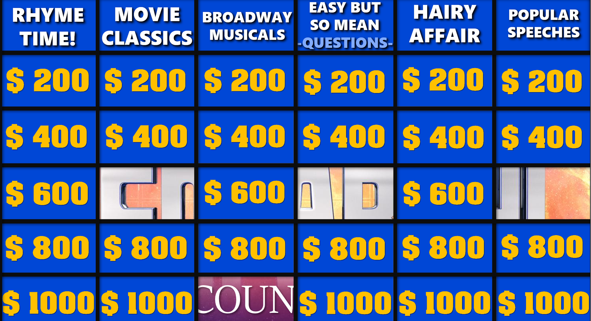 Jeopardy Printable Template