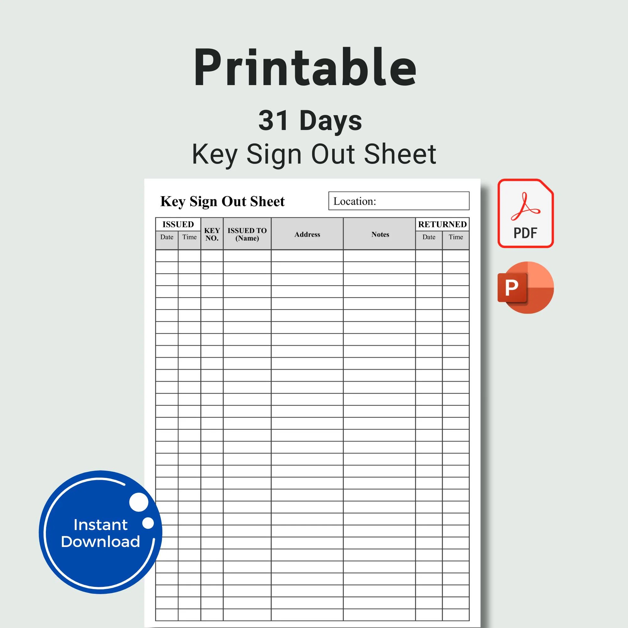 Key Log Template Etsy