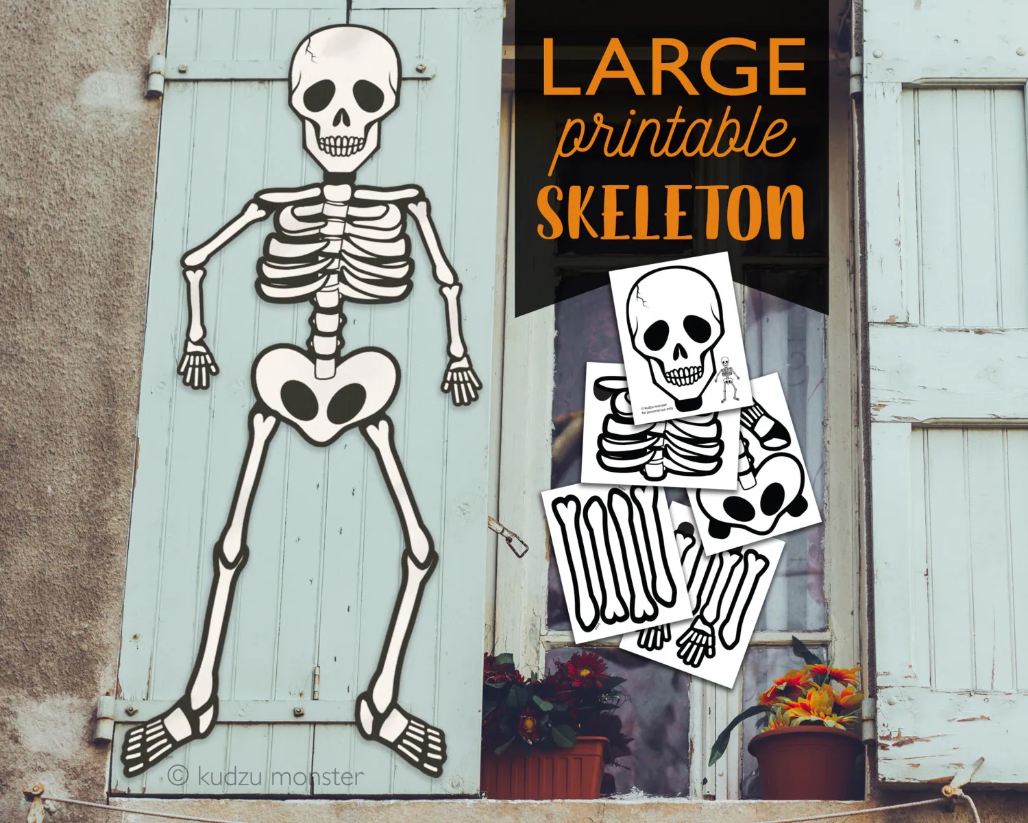 Large Multi Page Printable Skeleton Halloween Door Or Window Decor Cute Friendly Skeleton DIY Classroom Halloween Door Decoration Printable Etsy UK