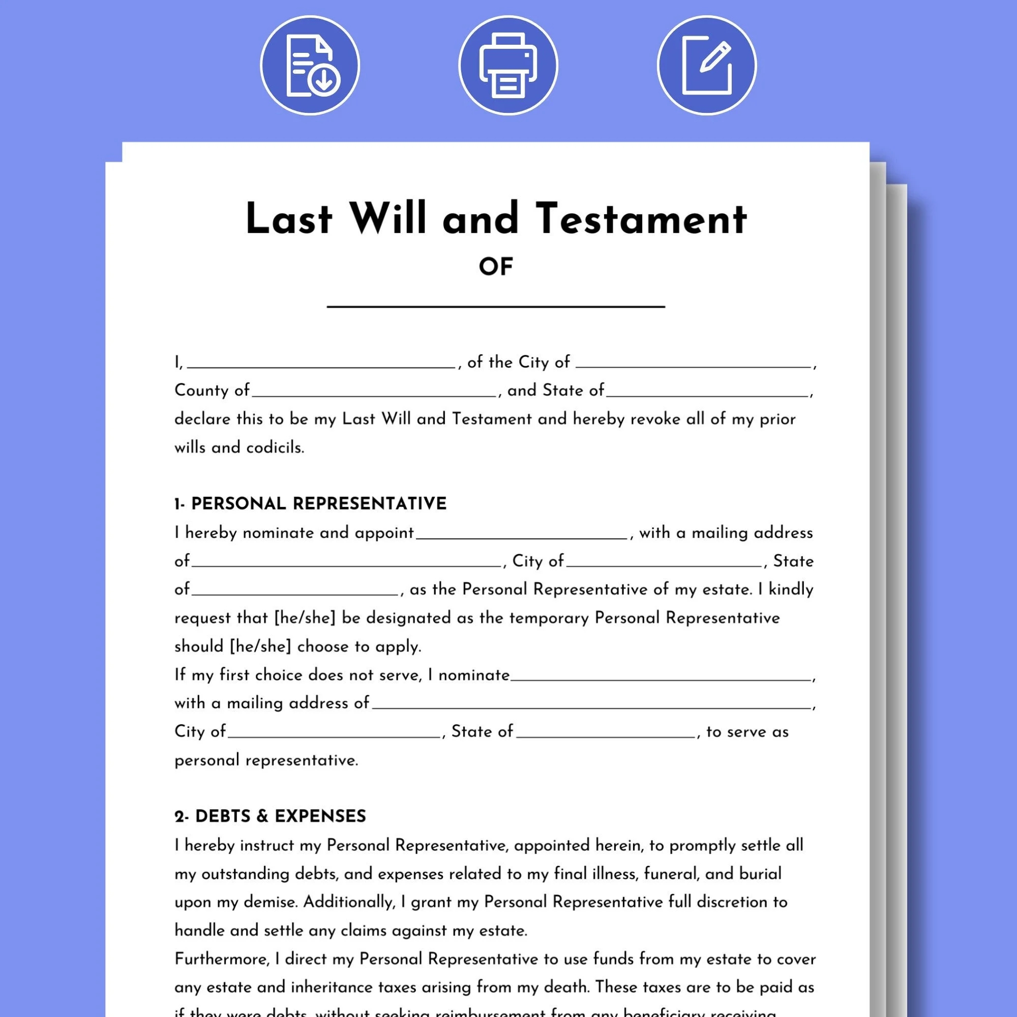 Printable Will Template